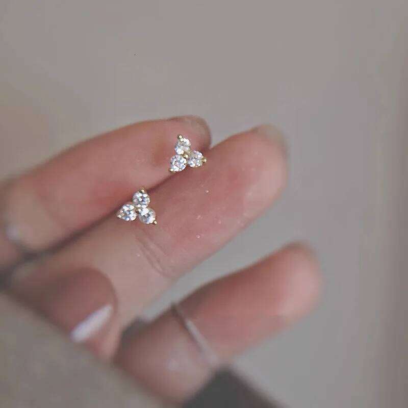 Mini Exquisite Shiny 925 Sterling Silver Full Zircon Three-petal Flower Stud Earrings for Women Korean Jewelry Accessories Gifts H260309-image-1096883679
