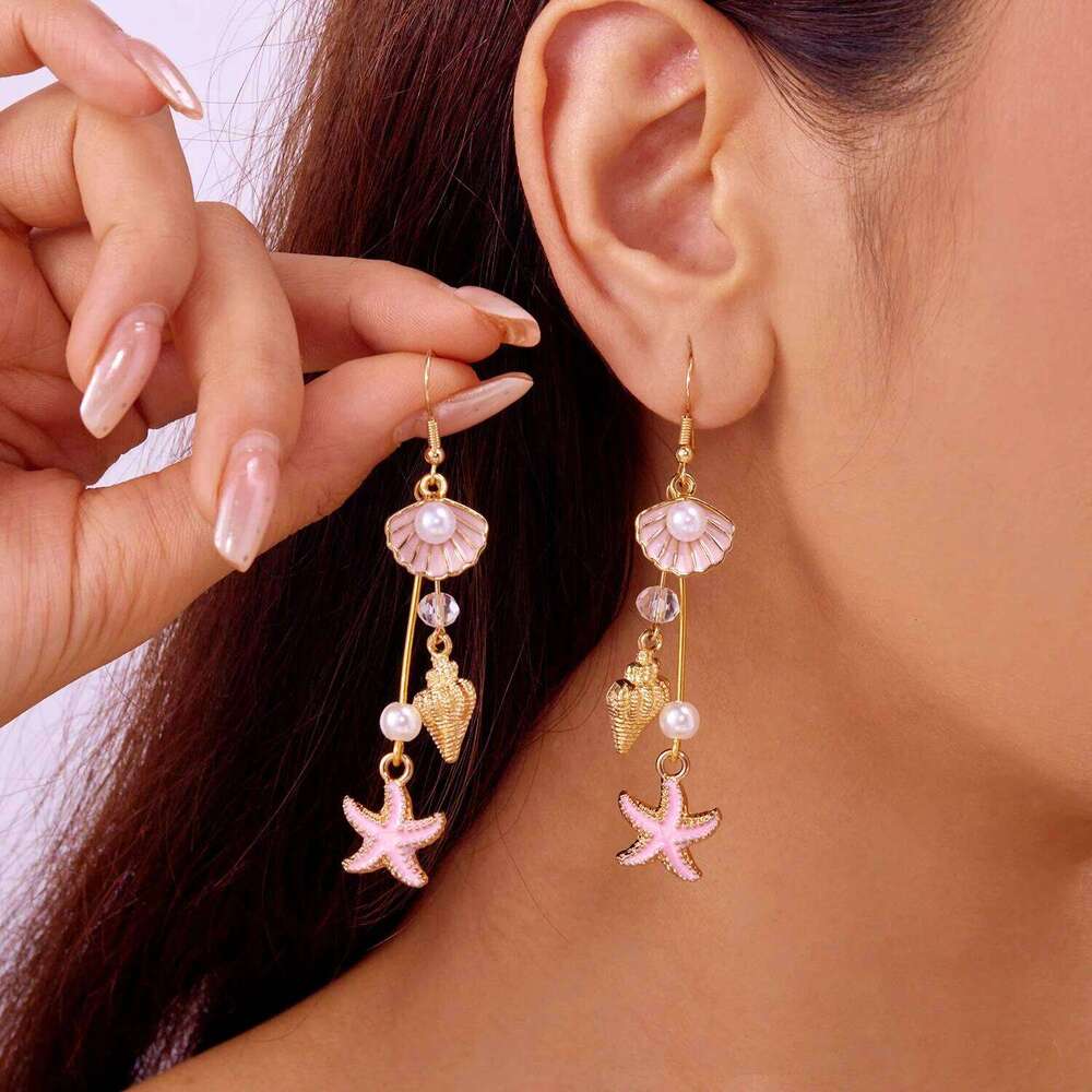Fashion Ocean Style Shell Starfish Drop For Women Boho Retro Enamel Seashell Conch Dangle Earrings Beach Party Jewelry H260309-image-1096882277