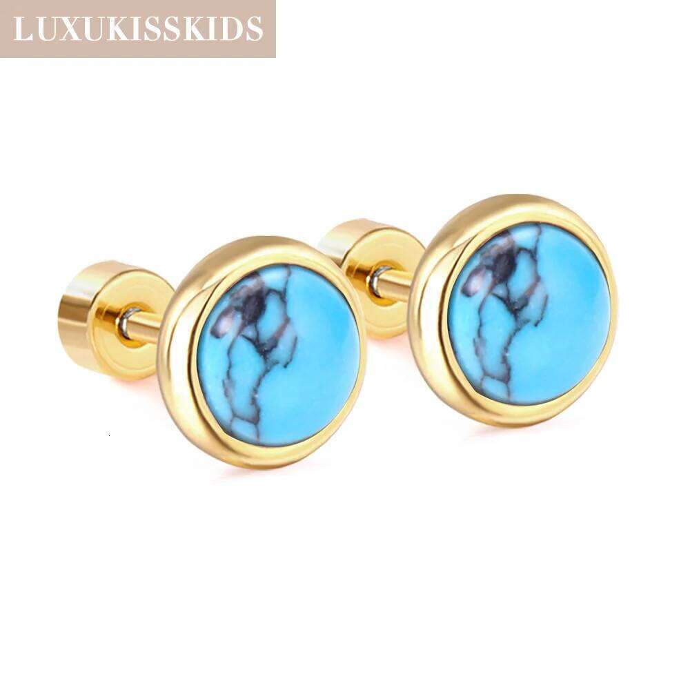 LUXUKISSKIDS Vintage Turquoise Stud For Women/Girls Stainless Steel Anti-allergy Silver/Gold Color Earrings Daily Wear H260309-image-1096882029