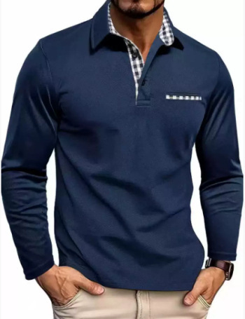 Clothes Luxury Designer New European And American Men's Casual Fashion Polo Shirt Export Brand Turn-Down Collar Long Sleeve Color Block T-Shirt