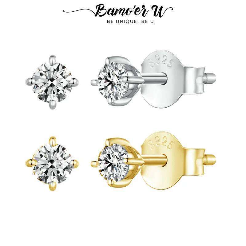Bamoer U Moissanite Earrings Shinning 4 Prongs Ear Stud 925 Sterling Silver D Color for Women Wedding Anniversary Fine Jewelry H260309-image-1096883394