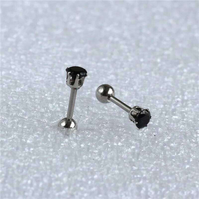 Korean Screw Stud Earrings With Black AAA Zircon 4mm 316L Stainless Steel No Fade Allergy H260309