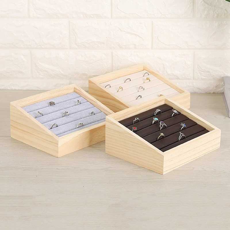 1pc Wood Jewelry Display Tray Pendant Earrings Stand Holder Ring Cases Box Desktop Jewellery Storage Rack Counter Showcase Props C260309-image-1096800946