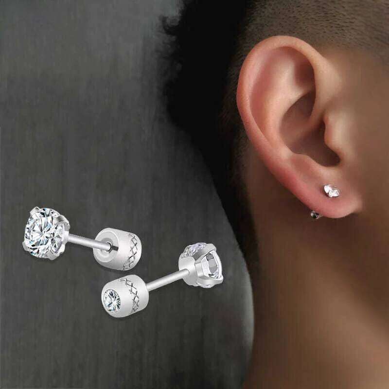 2 piece Medical Stainless steel Crystal Zircon Ear Studs Earrings Tragus Cartilage Hypoallergenic Screws Piercing Jewelry H260309-image-1096881250