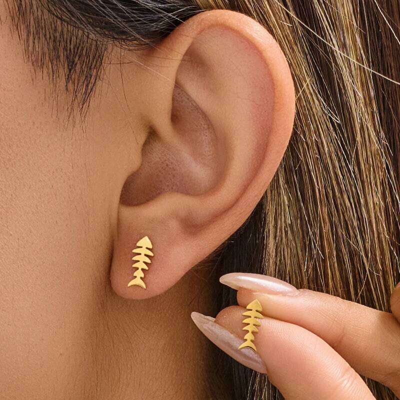 Punk Stainless Steel Fish Bone Earrings Women Fashion Creative Jewelry Cool Girls Party Earring Personality Accessories H260309-image-1096882597