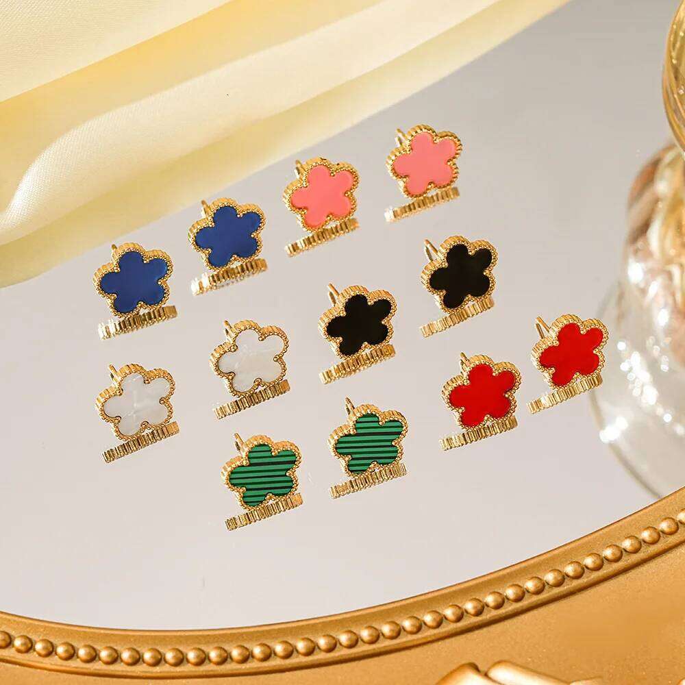 Simple Fashion Elegant Stainless steel 18K gold-plated Fiver-leaf Cr Earrings light luxury niche senior sense of five flower H260309-image-1096881722