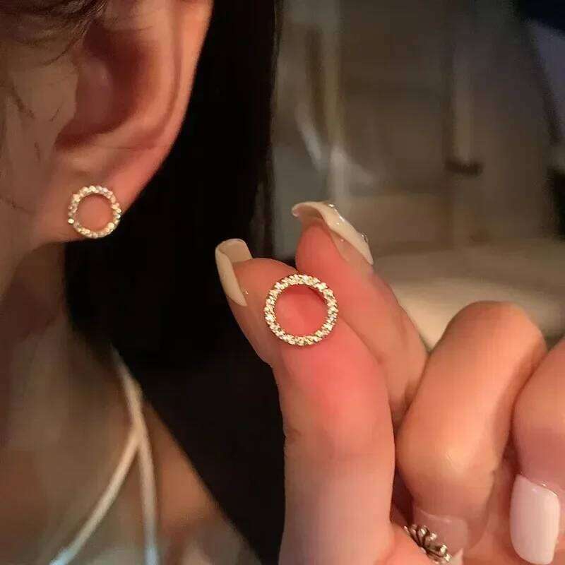 Delicate Small Circle Stud Earrings for Women Gold Color Crystal Minimalist Korean Party Summer Fashion Jewelry Accessories H260309-image-1096881143