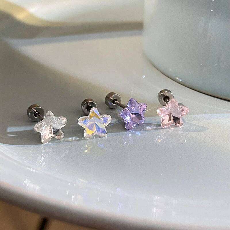 1pcs Shiny Pentagram Crystal Zircon Stainless Steel Ear Bone Nail Earrings for Women Cute Sweet Small Piercing Body Jewelry H260309-image-1096883289
