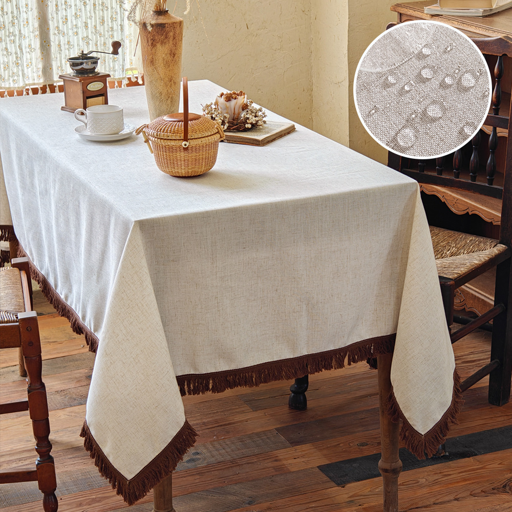 Waterproof cotton and linen tablecloth, solid color linen and polyester coffee table cloth, rectangular dining table cloth. 2NCN01-image-1096834241