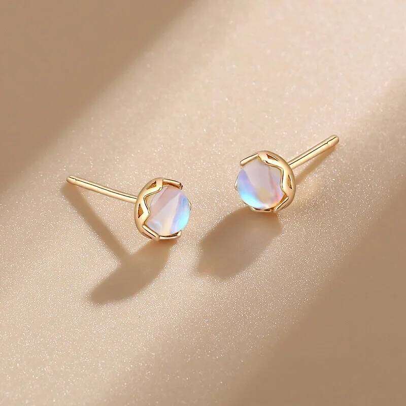 Mini Moonstone Small Round Stud Earrings for Women Simple Design Luxury Aurora Personality Exquisite Girls Charm Jewelry Gift H260309-image-1096883190