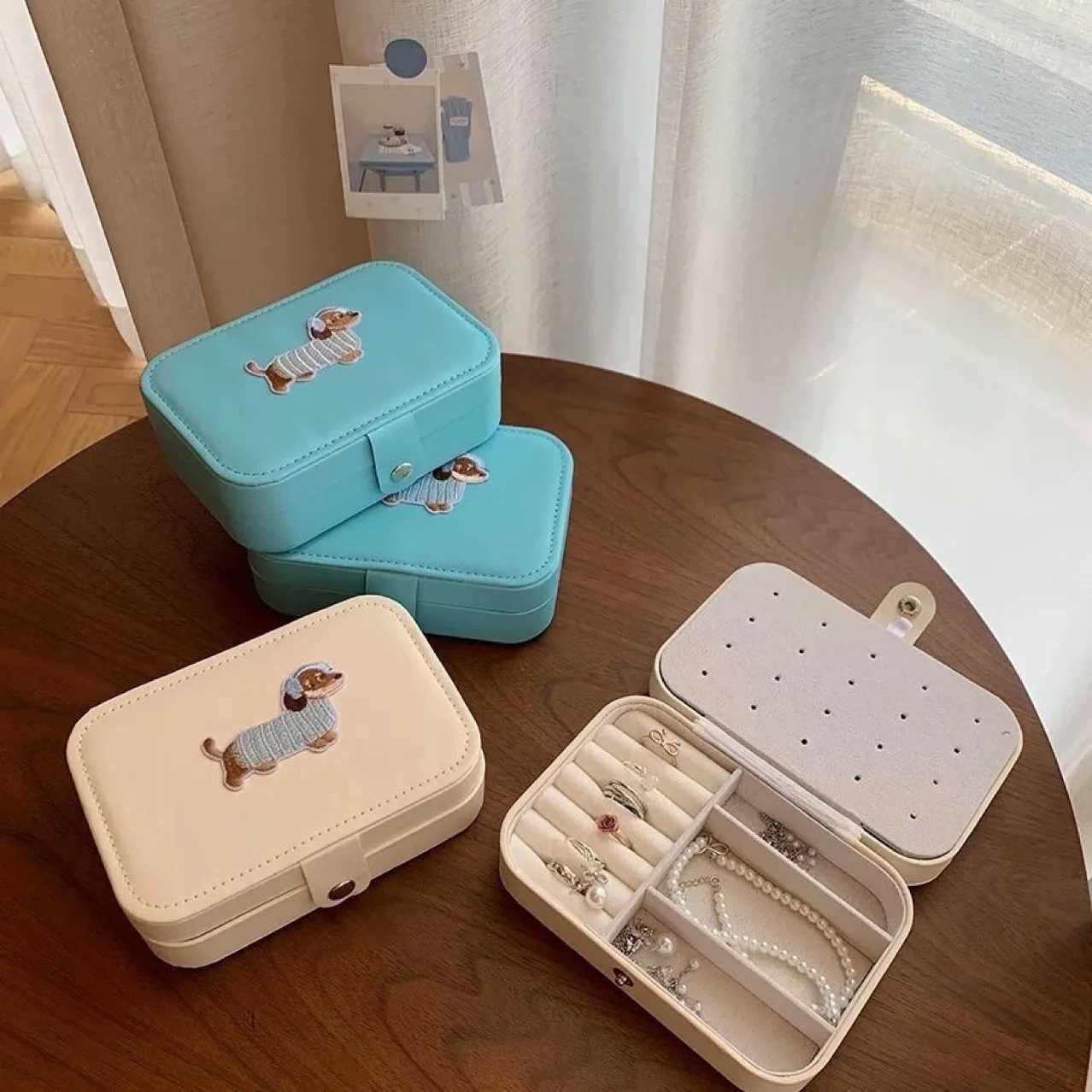 Cartoon Ins style cute embroidery large capacity earrings necklace jewelry storage box jewelry storage box C260309-image-1096801029