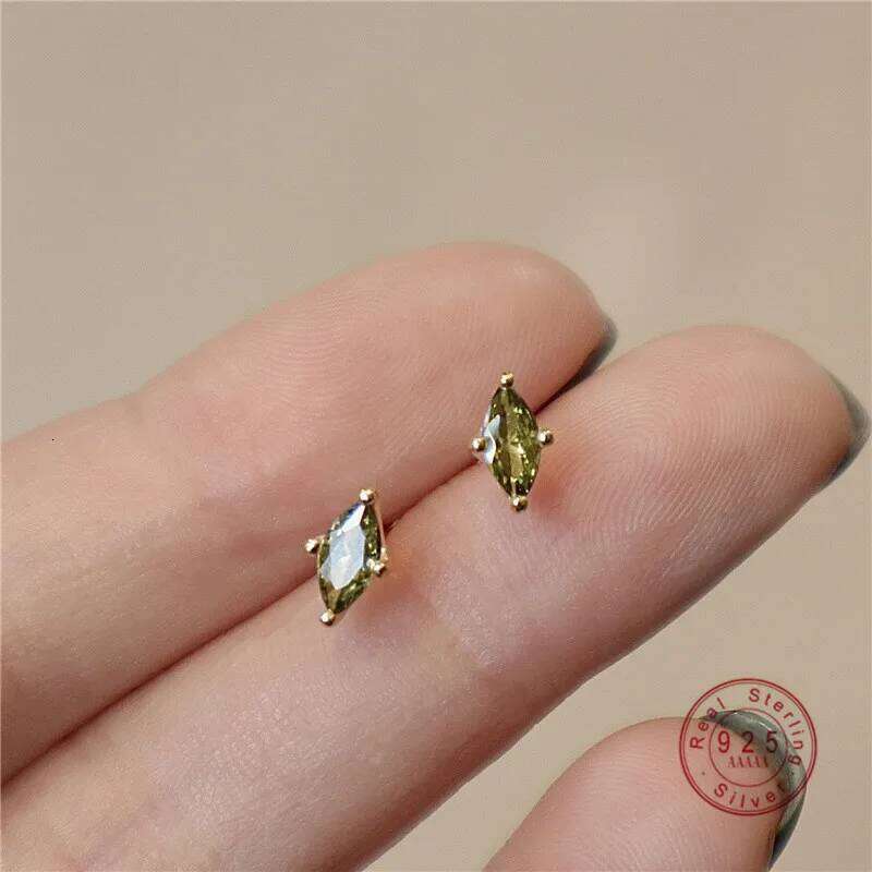Simple Olive Green Evil Eye Zircon Stud Earrings Women 925 Sterling Silver Fashion Personality European Jewelry H260309-image-1096883247