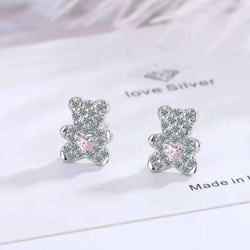 Nouvelle arrivée 925 argent aiguille doux dessin animé ours Animal brillant cristal dames boucles d'oreilles pour petites filles cadeaux pas cher