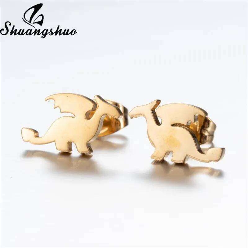 Shuangshuo Ancient Dinosaur Earrings for Women Men Vintage Punk Dragon Ear Stud Cute Earring Stainless Steel kolczyki oorbellen H260309-image-1096882203