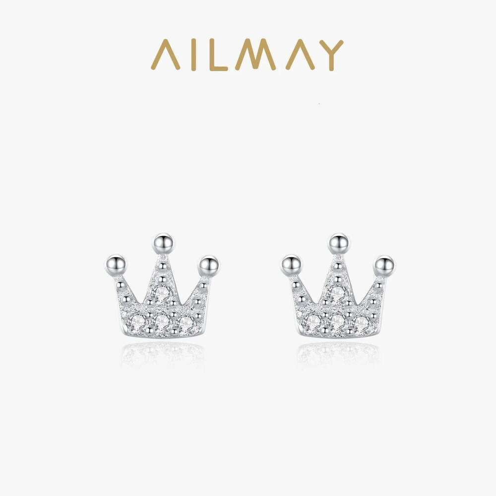 Ailmay 925 Simple Crown Earrings for Women Fashion Sterling Silver Tiny Ear Pin Korea Style Fine Jewelry H260309-image-1096883187