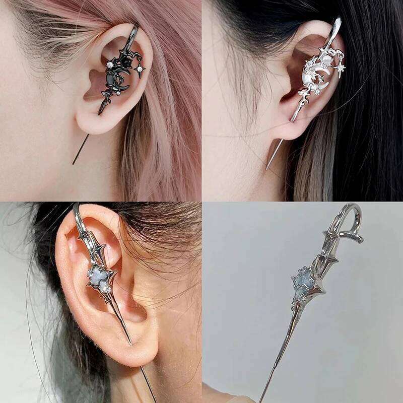 Geometric Four-Pointed Star for Women Niche Advanced Anti-sensiti Front and Back Earrings Puncture Ear Needle H260309-image-1096881311