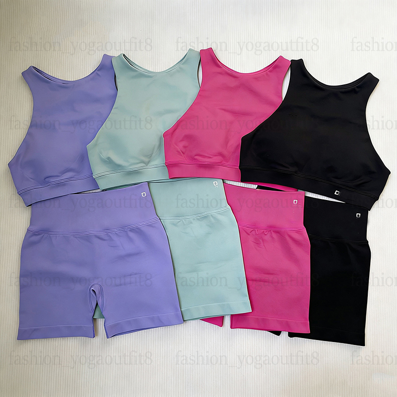 Yoga Shorts Set Women Seamless Racer Bra Leggings Dfynely Set Sportswear Strappy Top Fitness Clothing Sports Vest Tracksuits Sage Coco Dusk Orchi-image-1096809895