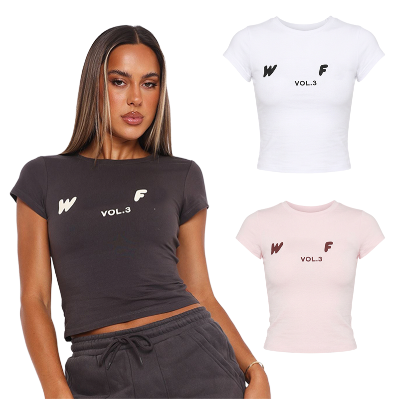 WF women's high-end design round neck slim fit women's T-shirt, used for outerwear printed tops tight fitting women's clothing