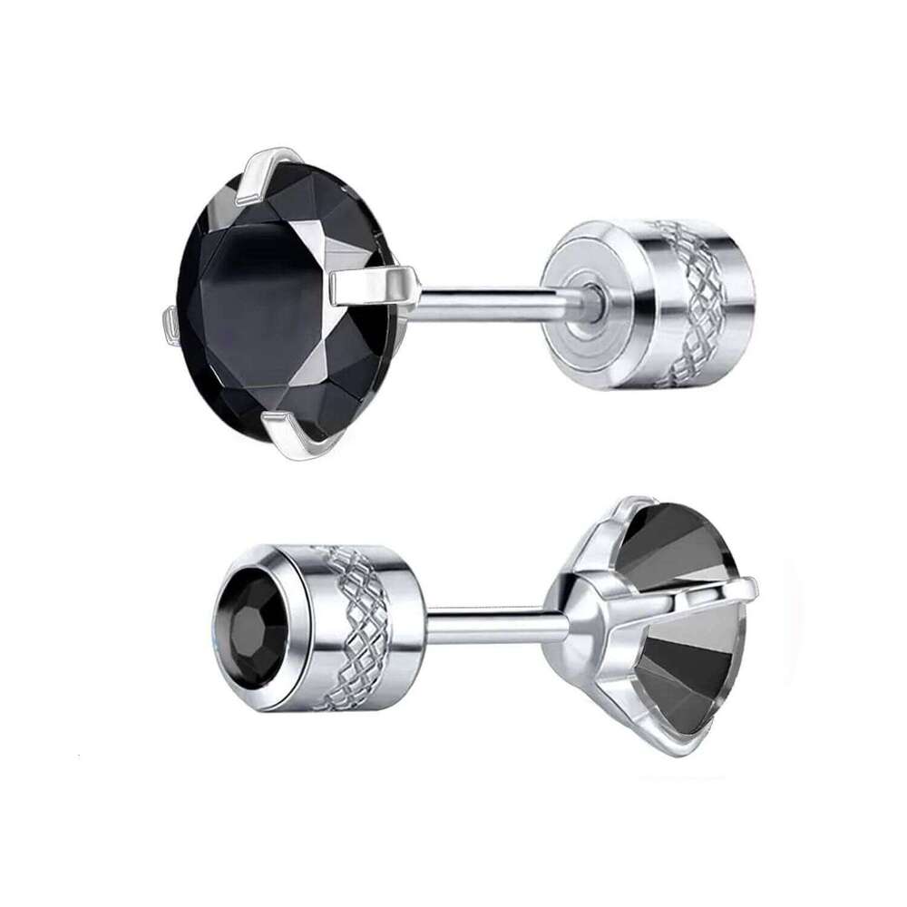 1 pair Implant Grade Pure Titanium Flatback 5A Cubic Zirconia Earrings Studs, Suitable for Women Men Sensitive Ears Jewelry Gift H260309-image-1096883492