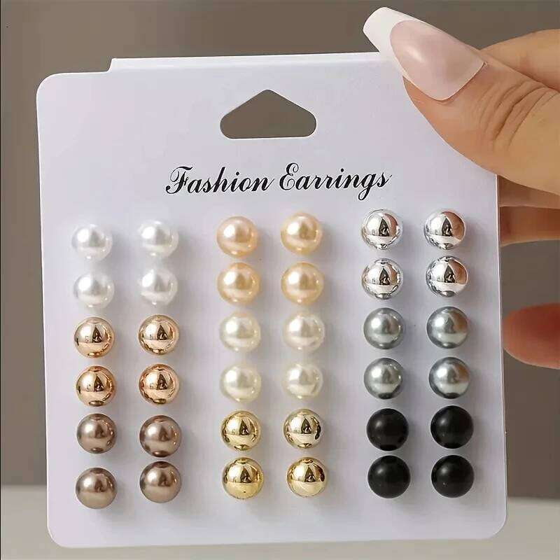 18 Pairs Elegant Multi-color Imitation Pearl Stud Korean Charm Ball Bead Earrings Women Trend Party Wedding Jewelry Set H260309-image-1096881437