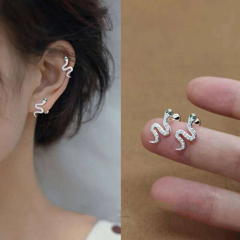 New 925 Sterling Silver Flash Diamond Small Snake Men And Women Personality Unique Trend Fashion Earrings Party Jewelry H260309-image-1096882685