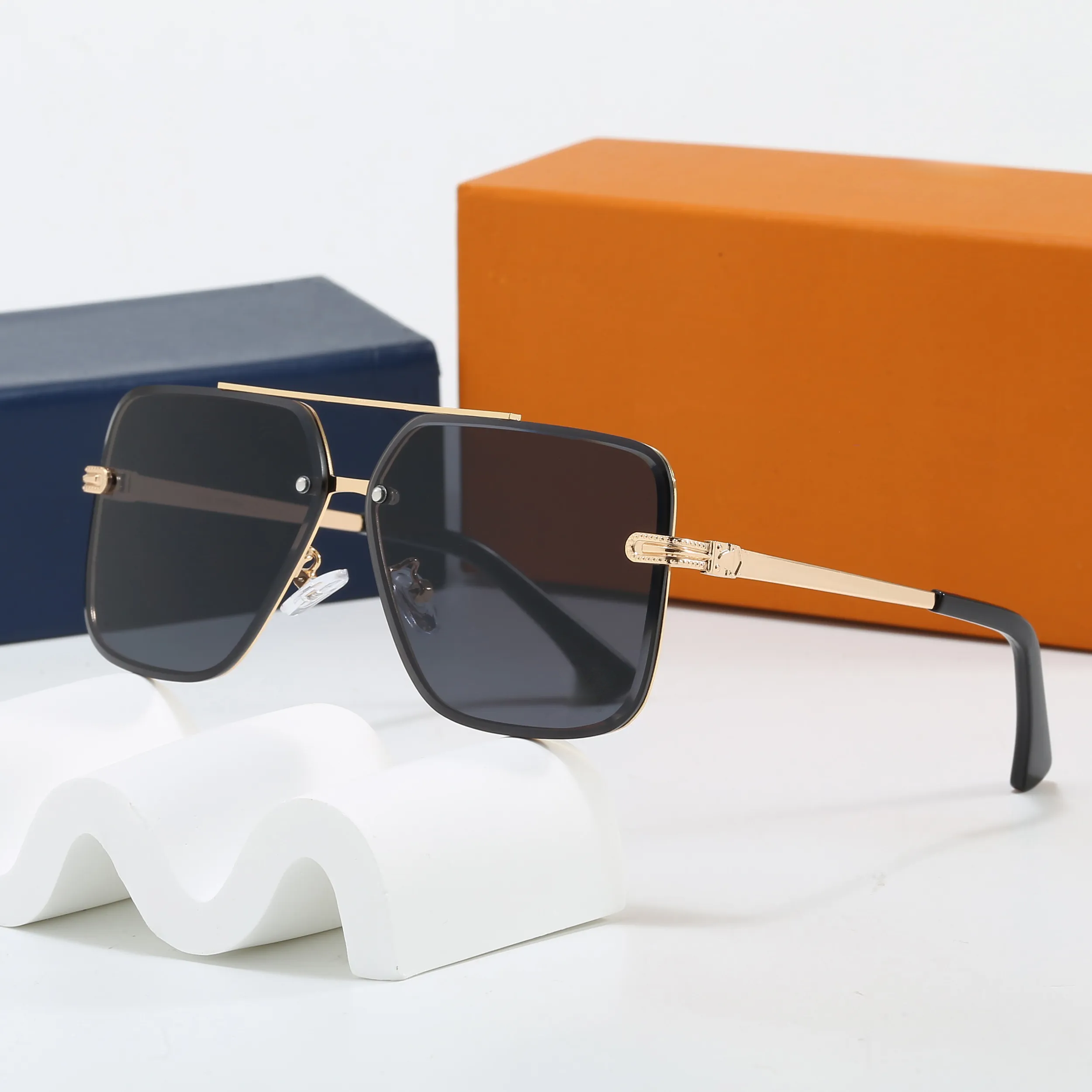 Brand Mens Designer Sunglasses Outdoor Shades Women Fashion Metal Oval Luxury Half Frame Sunshade Mirror Polarized UV400 Protection Glasses With Box