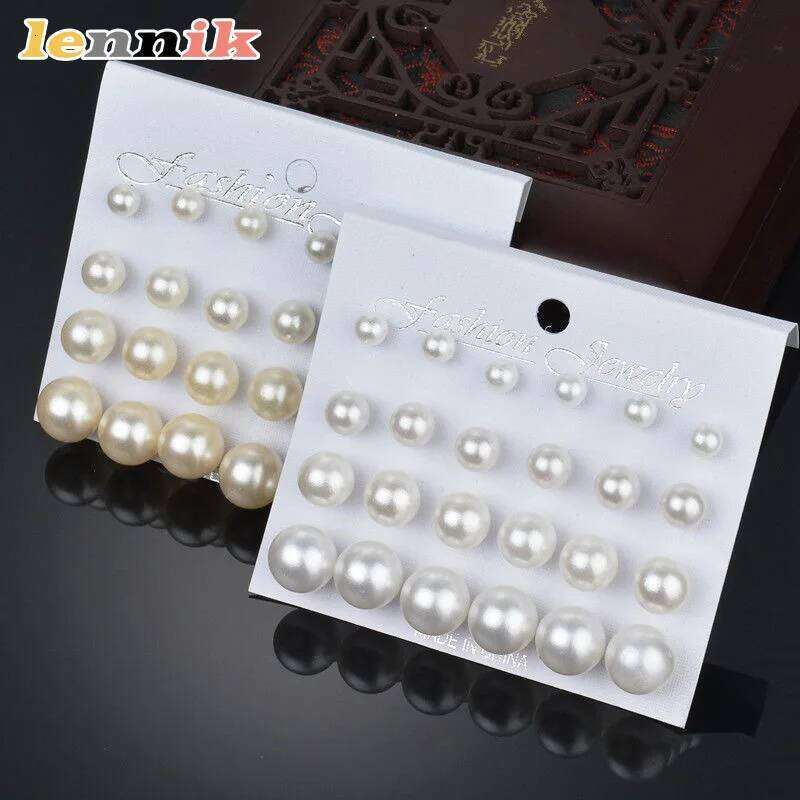 LENNIK Ensemble de 12 paires de boucles d'oreilles en perles, combo simple et élégant, bijoux pour femmes les plus vendus, idéal pour offrir au q