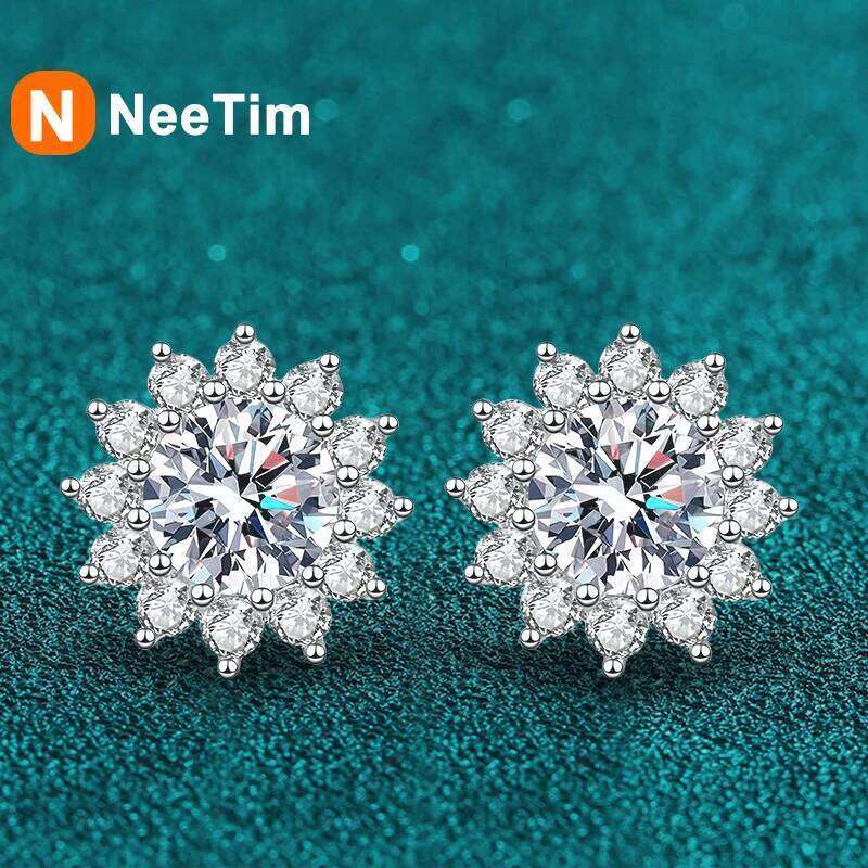 NeeTim 1CT Moissanite Earring For Women Girl 925 Sterling Silver Sparkling Diamond Ear Studs Wedding Engagement Jewelry Gift H260309-image-1096882841