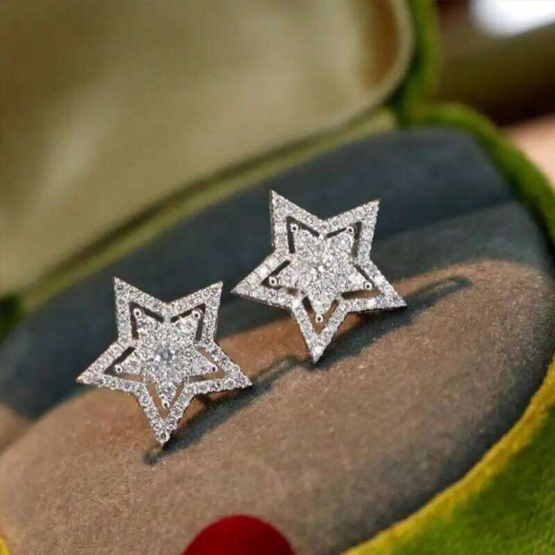 Trend Silver Color Star Crystal Stud Earrings for Women Exquisite Geometry Ear Jewelry Accessory Wholesale Girl Gift H260309-image-1096881251
