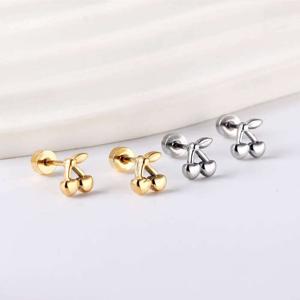 LUXUKISSKIDS Small Ear Jewelry Hexagram Star Stud Earring Surgical Steel Piercing For Woman/Girl Cherry Heart Gold Plated H260309