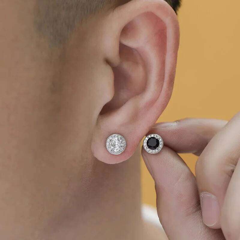 Trendy 925 Sterling Silver Needle For Men Jewelry Charming Crystal Black Earrings Male Piercing Accessories H260309-image-1096882643