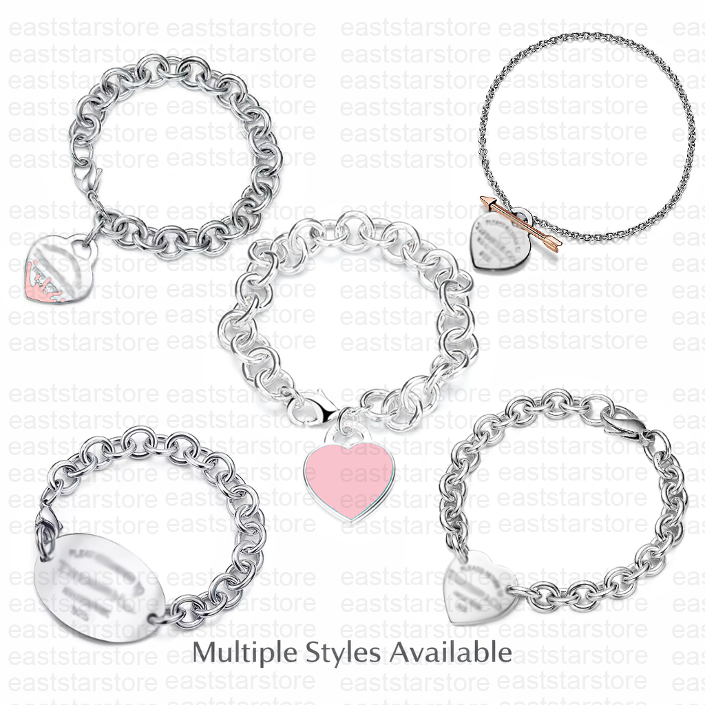 Designer Style Oval Tag Bracelet Stainless Steel Arrow Heart Pendant Bangle Women Fashion Link Chain Jewelry Multiple Styles Available No Box
