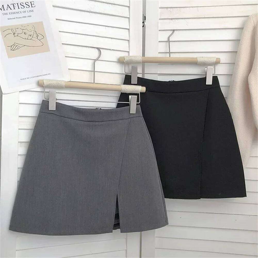 Korean Fashion Zipper All Matched Shorts Skirts vintage for women 2025 Black Grey Irregular A-line Women High Waist Skirt XJ260309-image-1096803781