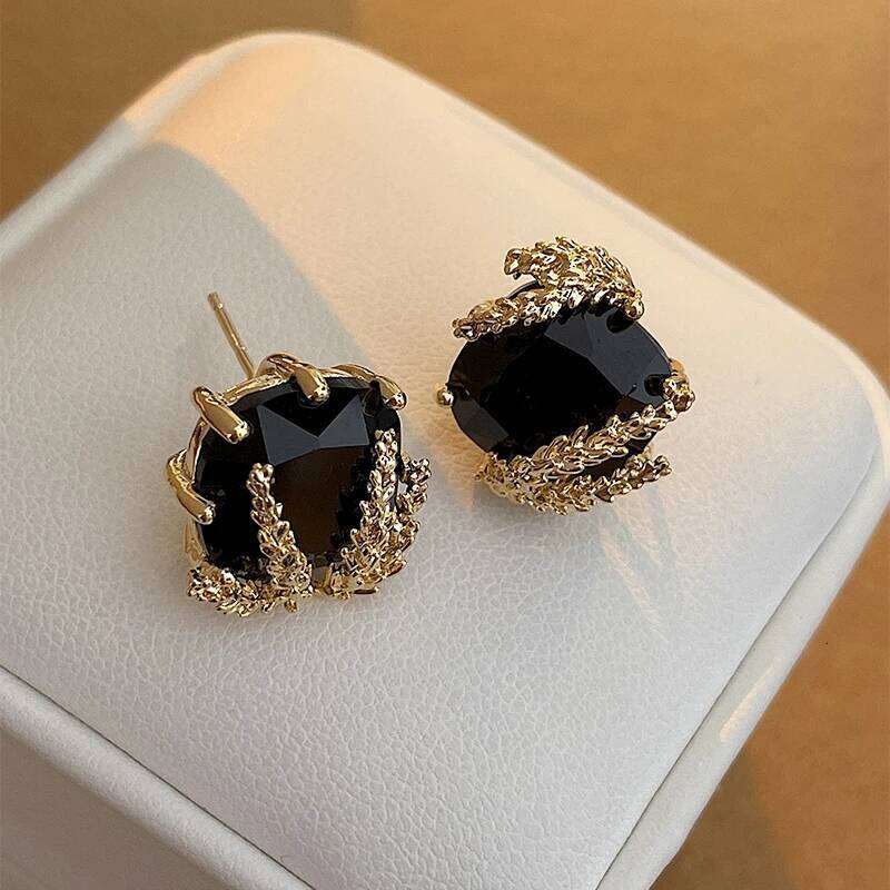 Black Square Rhinestone For Women's Gold Color Wheat Earrings Light Luxury Style Daily Party Jewelry Accessories H260309-image-1096882432