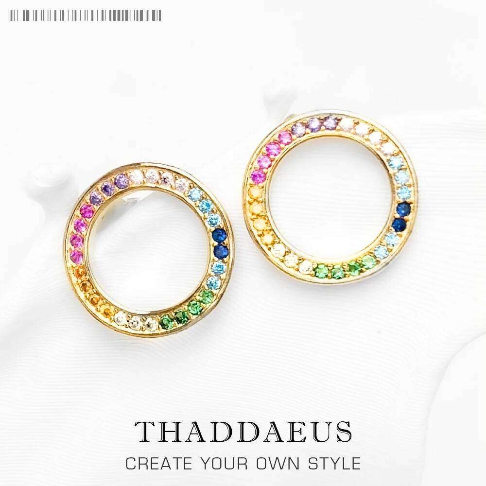 Colorful Round Circle Stud Earrings Europe Style Fine Jewerly For Women Brand New Bohemia Gift In Real 925 Sterling Silver H260309