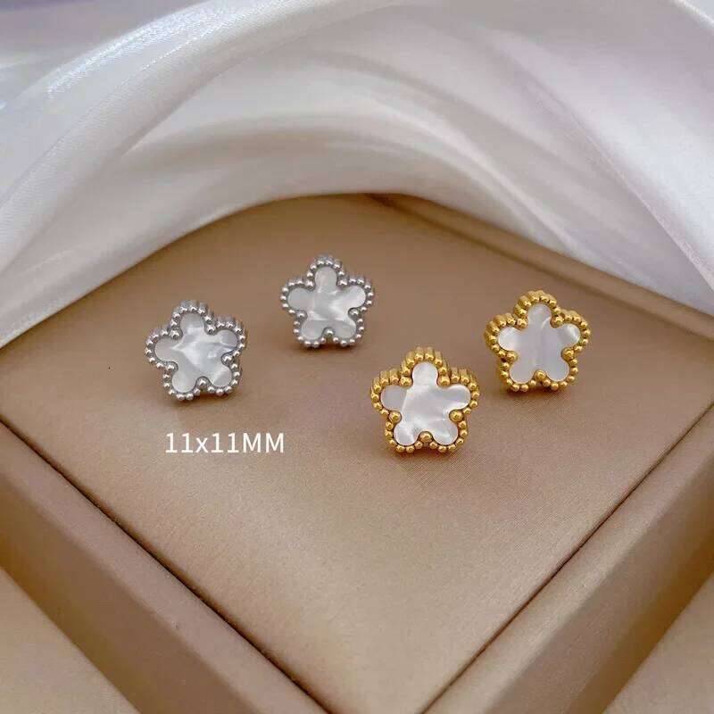Trendy Classic White Shell Stud Women Girls All Stainless Steel Flower Earrings Jewelry Gifts for Friends H260309-image-1096881686