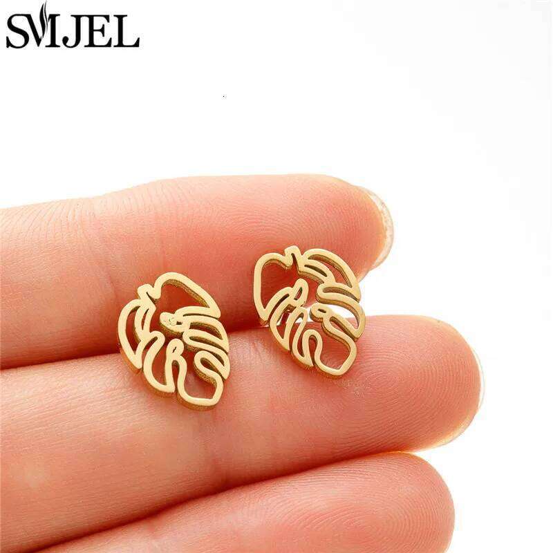 SMJEL Vintage Metal Leaf Earrings for Women Stainless Steel Monstera Jewelry Fashion Palm Leaves Earings Piercing Brincos H260309-image-1096882392