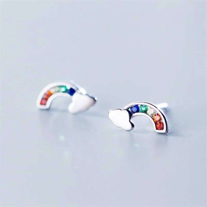 New Arrival Colorful Temperament 925 Sterling Silver Jewelry Female Sweet Cute Cloud Rainbow Crystal Stud Earrings E058 H260309-image-1096883400