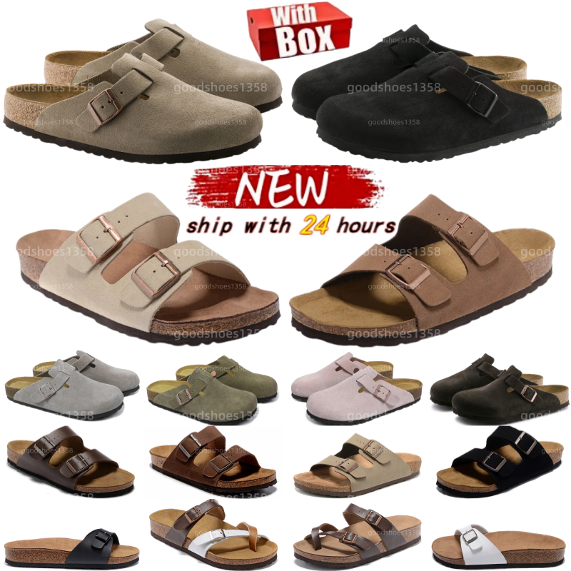 Free shipping with box slippers Designer Baotou sandals Boston clog slippers Ladies men clog Cork shoes sueleather flip-flops Button casual shoes Be