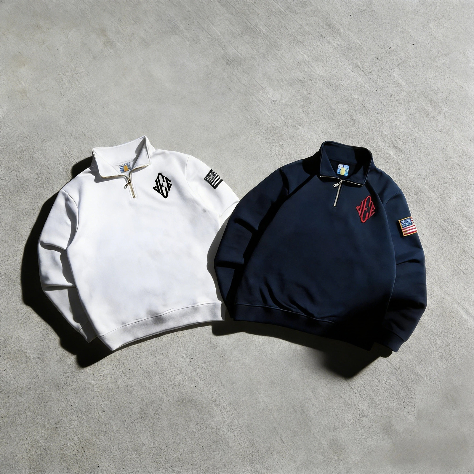 Y2K trendy quarterzip jacket celebrity jee Embroidery white men casual shirts American vintage loose streetwear Oversized coat 260228