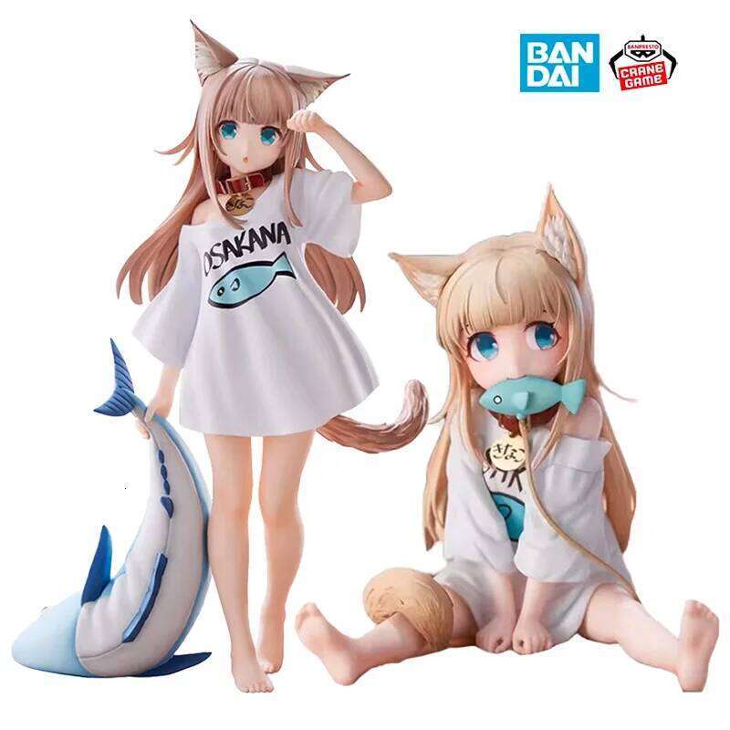 Bandai Cartoon Catgirl Eating Fish Soybean Powder Sitting Posture Can Change Face Beautiful Girl Figurine Model Toy C260309-image-1096839617