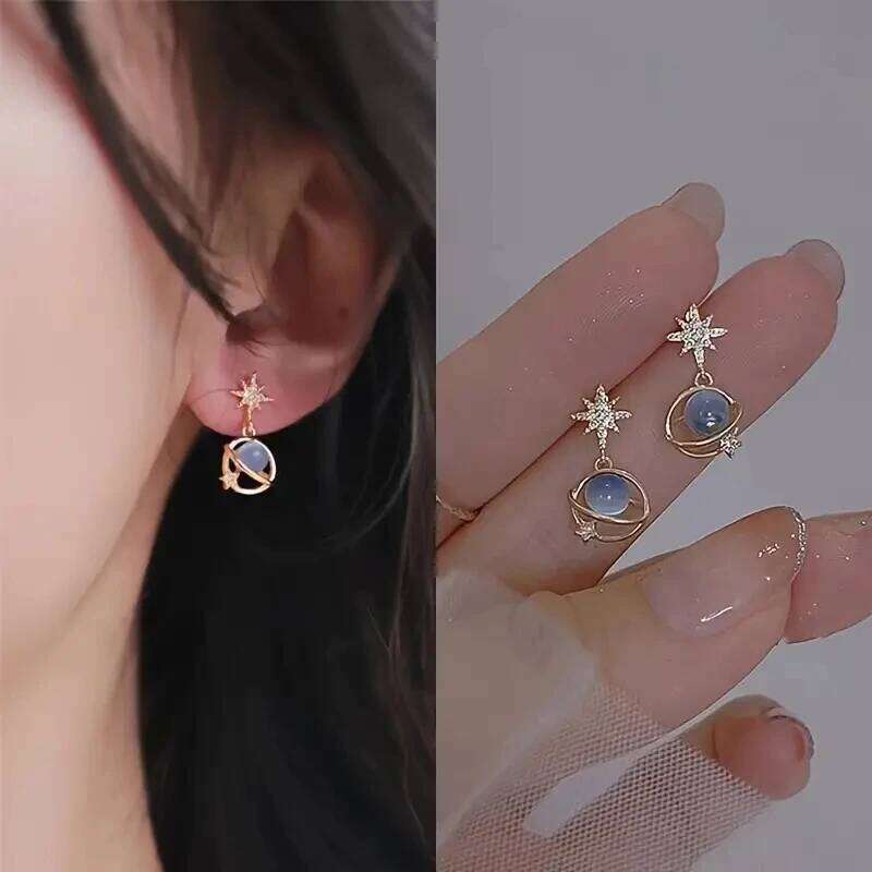 Stylish Unique Design Beautiful Blue Rhinestone Earrings For Women Personalized Simple Everyday Accessories Party Jewelry Premiu H260309-image-1096882439