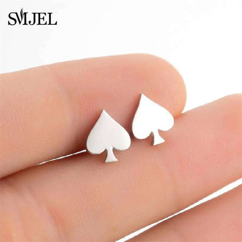 Stainless Steel Creative Poker Ace Stud Small Black Heart Spades Earrings for Women Girls Jewelry Unique Design Earings H260309-image-1096881377