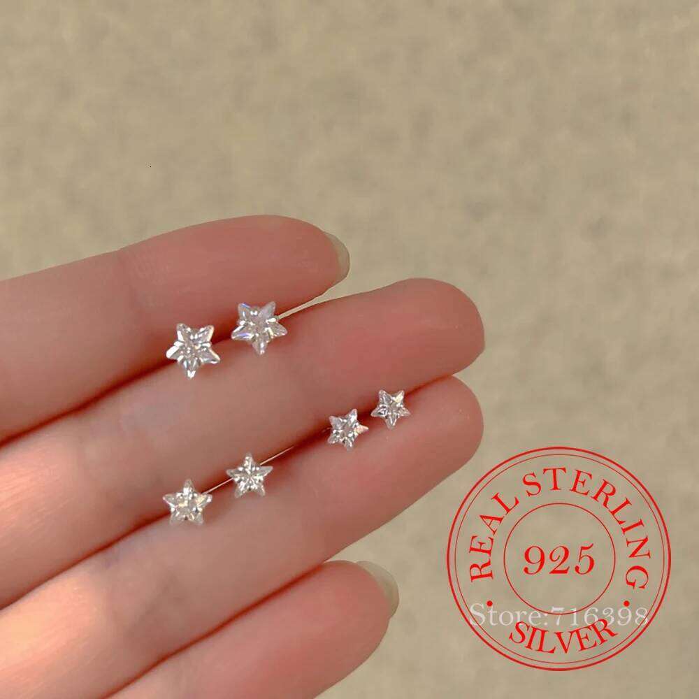 Original 925 Sterling Silver Crystal Star Stud Earrings for Women Girls Ear Needle Piercing Jewelry Party Wedding Sleeper Gift H260309-image-1096883705