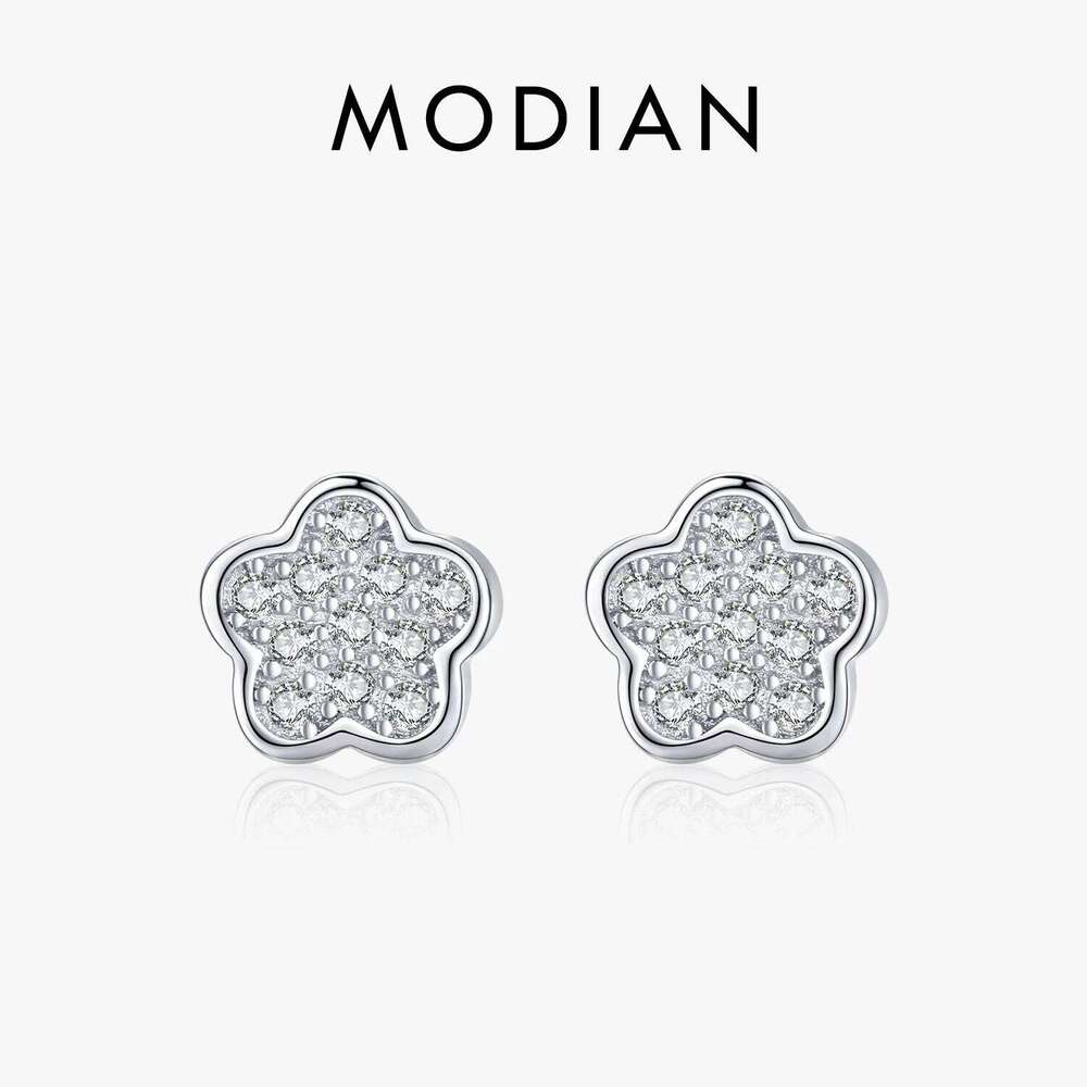 Modian Simple Full CZ Stud Earrings Fashion 925 Sterling Silver Flower ly Earring For Women Girls Party Accessories Jewelry H260309-image-1096883811
