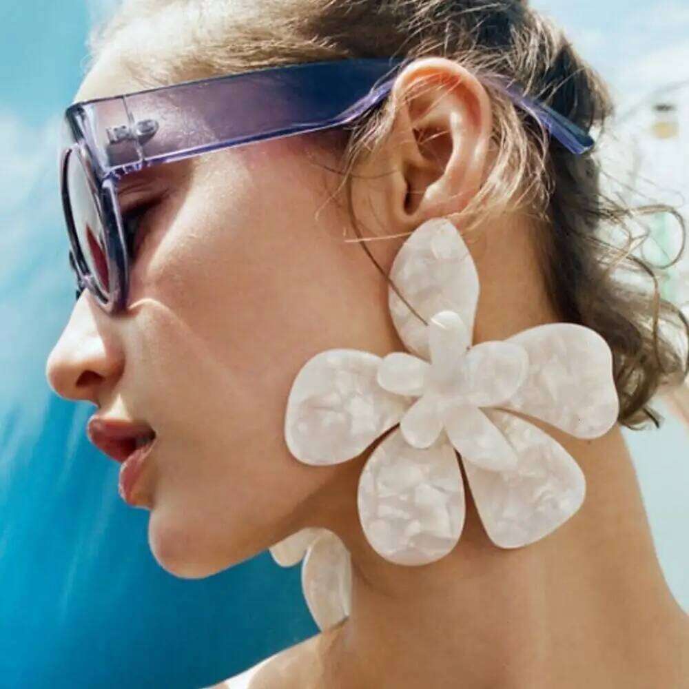 Hyperbole – grandes boucles d'oreilles blanches Double couche en acrylique pour femmes, bijoux bohème, tendance, grand Style britannique, H260309