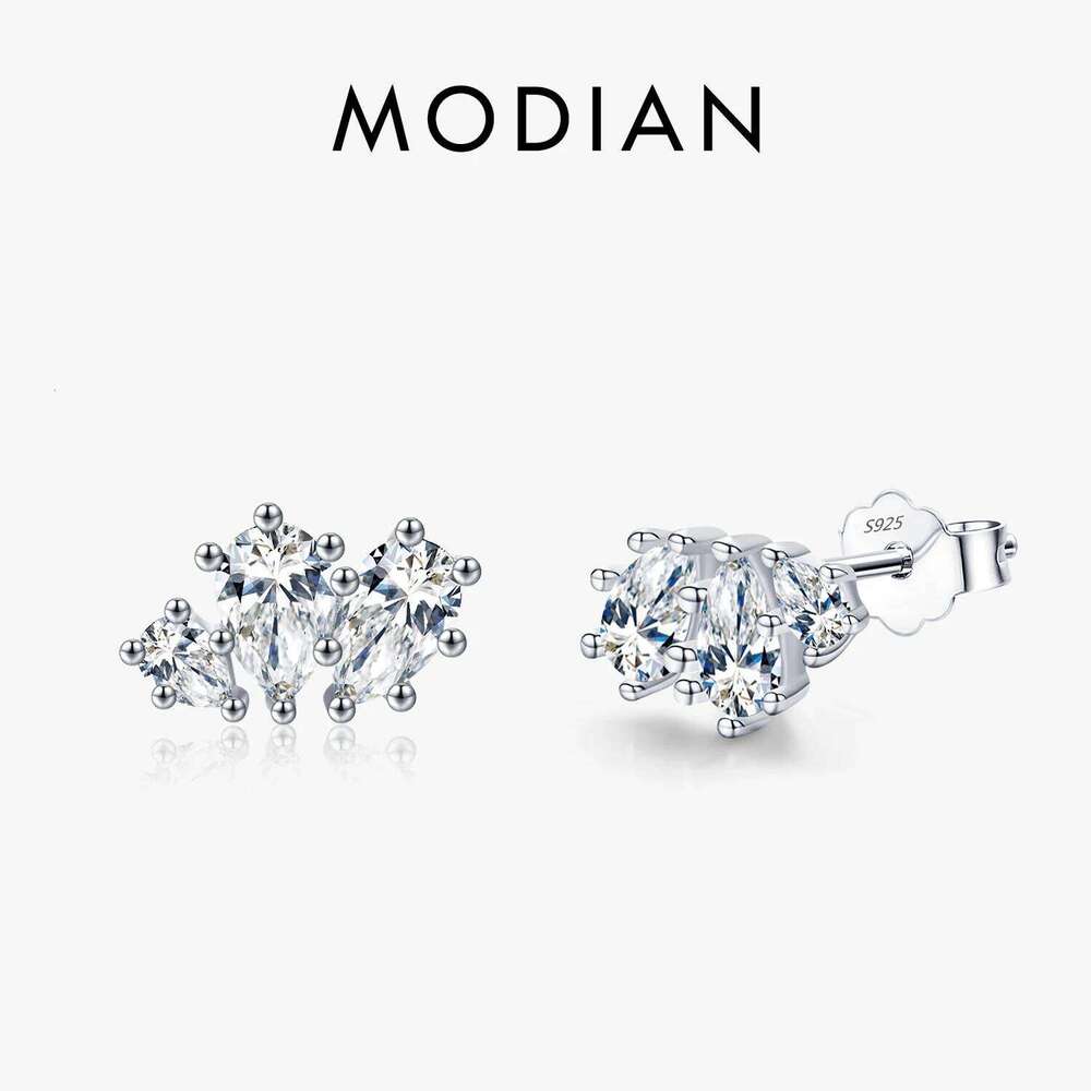 Modian Real 925 Sterling Silver Sparkling Clear CZ Stud Earrings for Women Fashion Water Drop Shape Wedding Engagement Jewelry H260309-image-1096883767