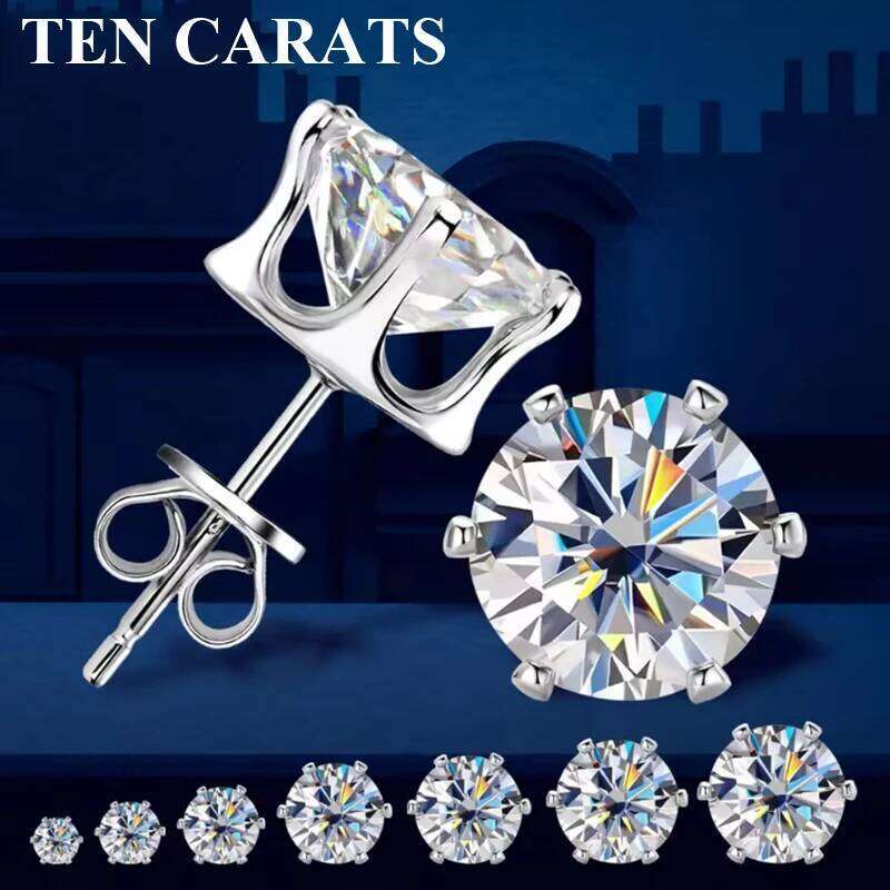 TEN CARATS 0.3-1CT Moissanite Stud Earrings 925 Sterling Silver Solitaire Ear Studs for Women Men Wedding Anniversary Gift H260309-image-1096883438