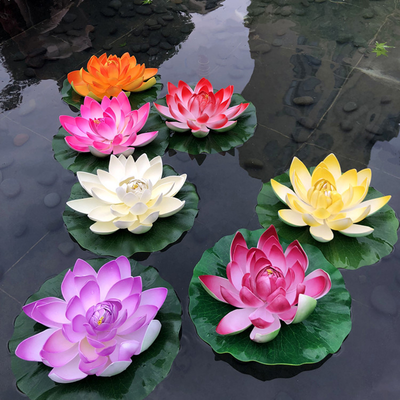 Artificial 18cm Lotus Flower Water Lily Faux EVA Floating Flowers for Aquarium Fish Tank Pond Landscaping Decorations-image-1096849103