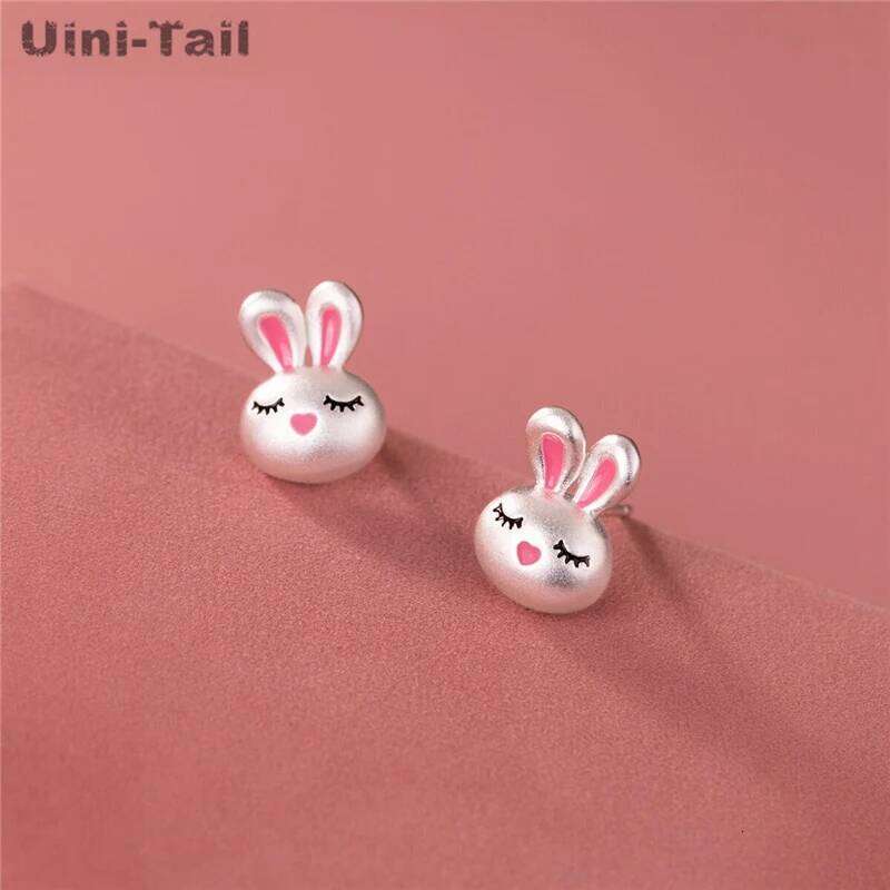 Uini Tail Hot Sale New 925 Tibetan Silver Cartoon Pink Rabbit Earrings Sweet Cute Fashion Dynamic High Quality Girl Jewelry H260309-image-1096882496